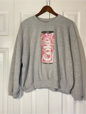 Coca Cola Diet Coke Can Sweatshirt  Floral Pink Bow Gray Large